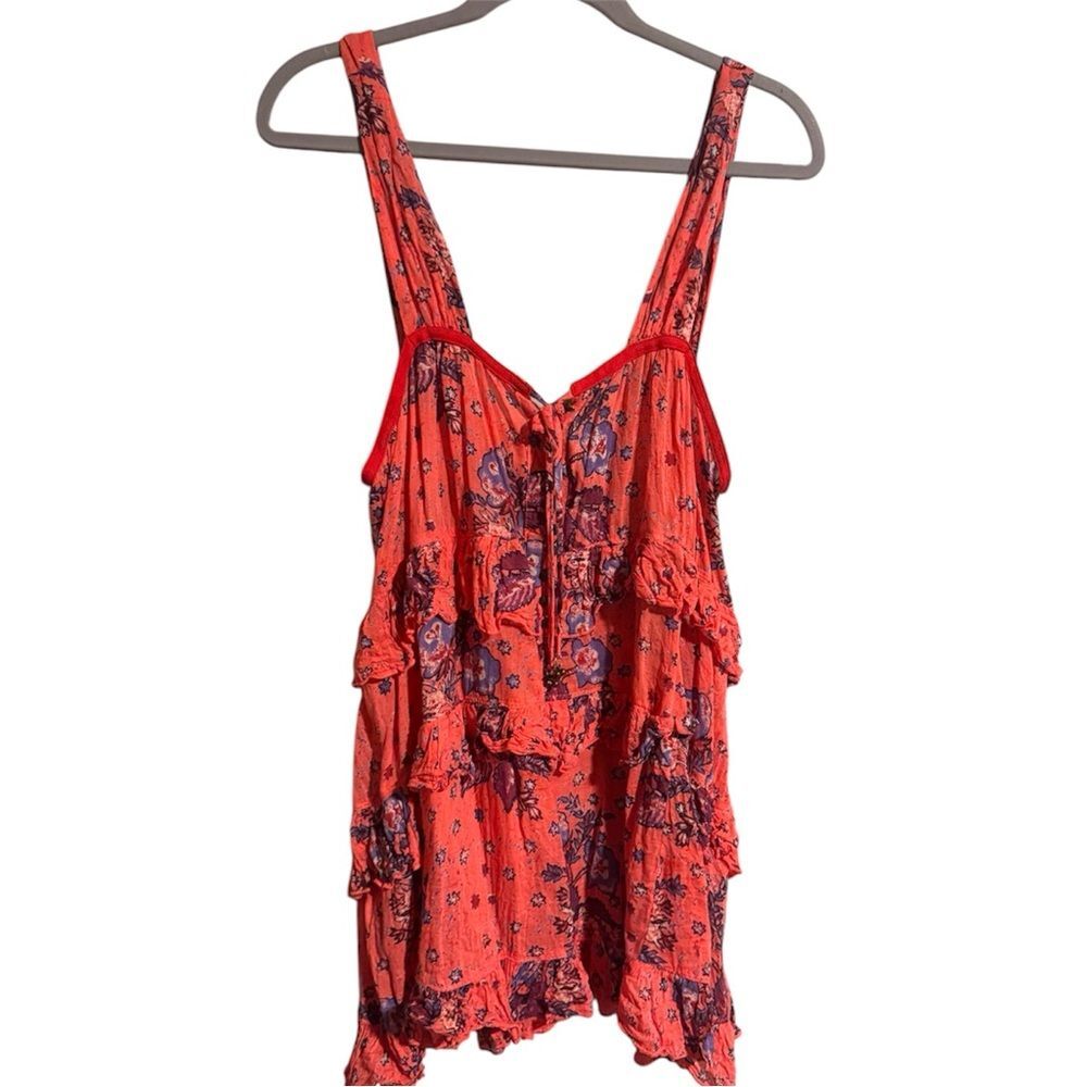 Intamately Free People Sunrise Nightie in Carnation Coral Floral Ruffle Dress - Picture 3 of 7